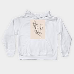 Dark Eucalyptus leaves one line art Kids Hoodie